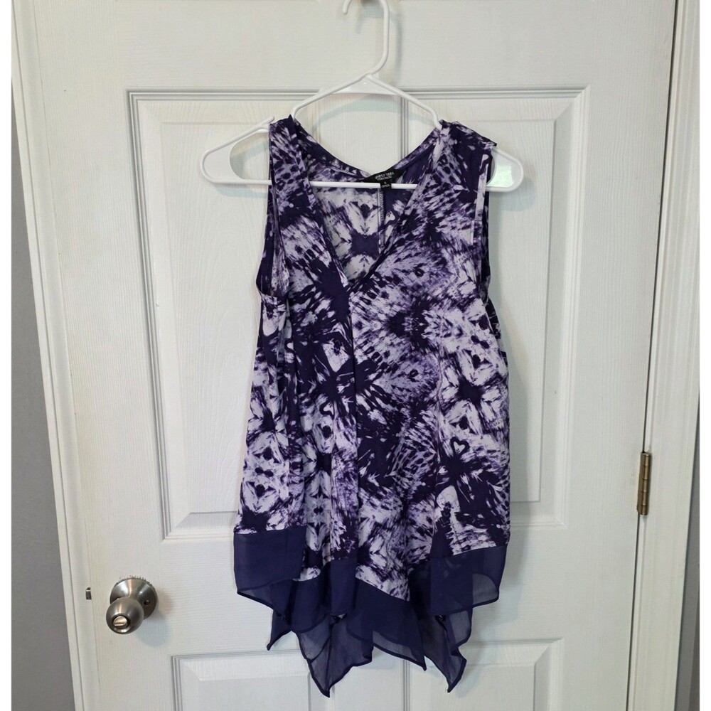 Simply Vera Wang Top Womens Small Flowy Handkerchief Hem Purple White Tank